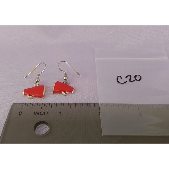 Red Cheerleader Megaphone Earrings Charms Fun Statement Jewelry - Picture 3 of 3